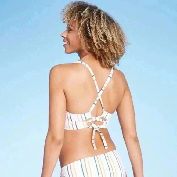 Shade and Shore Light Lined Longline Striped Bikini Top 34 B - Picture 5 of 8